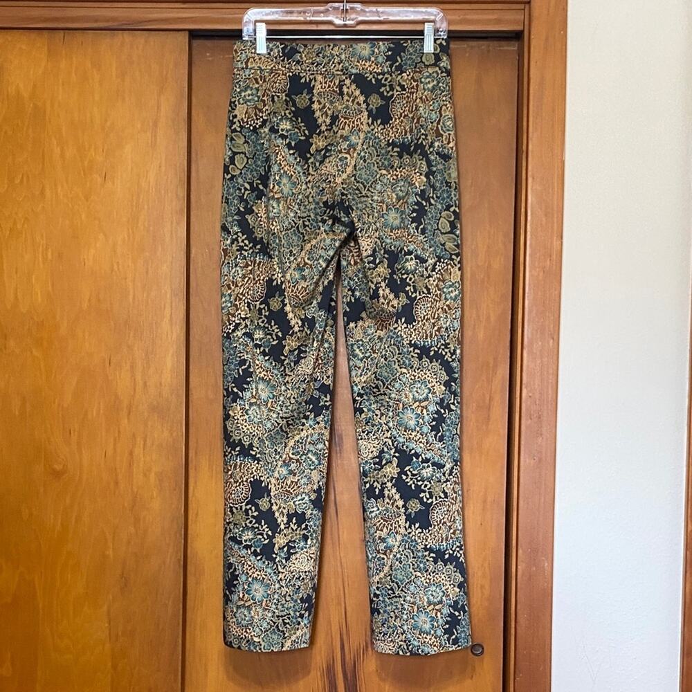 Ninety Navy Brown Floral Patterned Cotton Trousers 30” Waist 31” Inseam 9” Leg